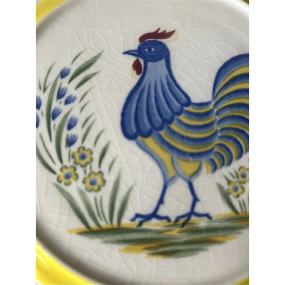 Vintage Mann Japan PROVINCIAL Rooster Trivet Hand Painted Ceramic Farmhouse